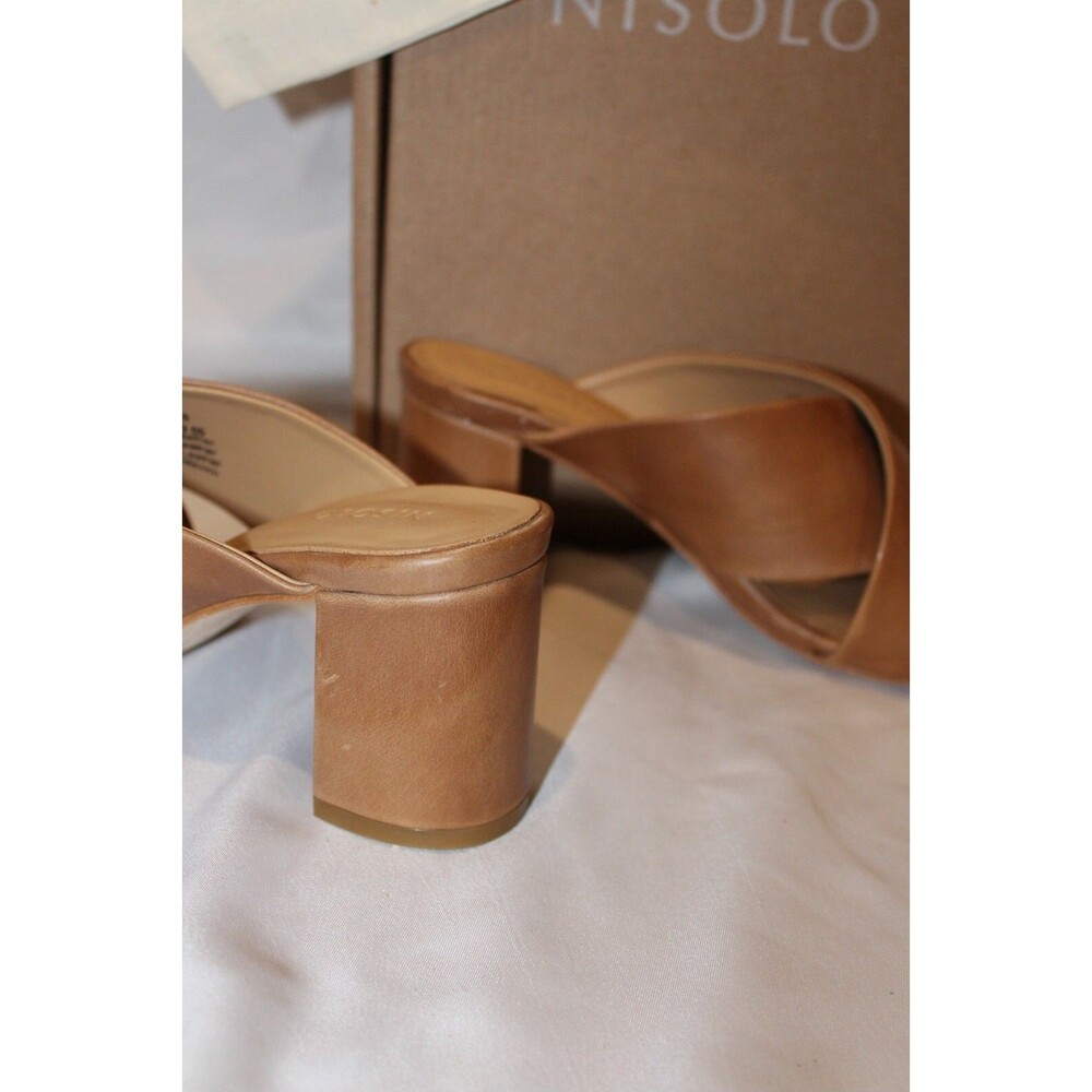 NISOLO WOMEN'S CARINA LEATHER CROSS STRAP MULE SANDALS N ALMOND NIB SZ 8 $180 CR - Picture 5 of 7